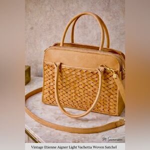Vintage Etienne Aigner Woven Leather Satchel Crossbody Tan Vachetta Leather